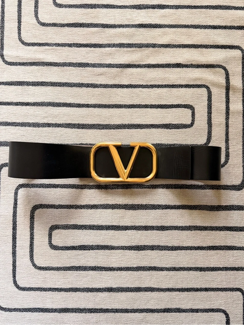 Valentino double use Black and beige Leather Belt with Gold Logo Buckle (Jumbo)